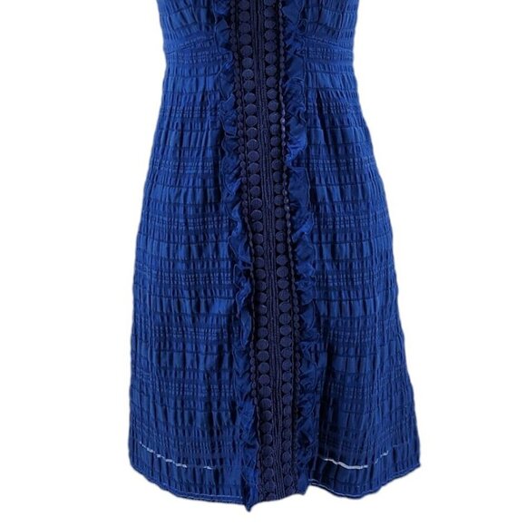 Nanette Lepore Textured Plaid Sleeveless Crochet Blue Mini Dress Womens 0 - Picture 3 of 9